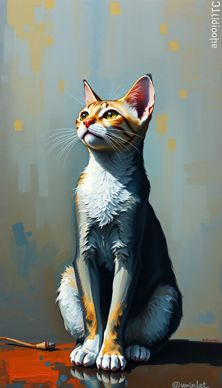 Ein gestisches Acrylgemälde fängt den Sprung einer Katze ein
