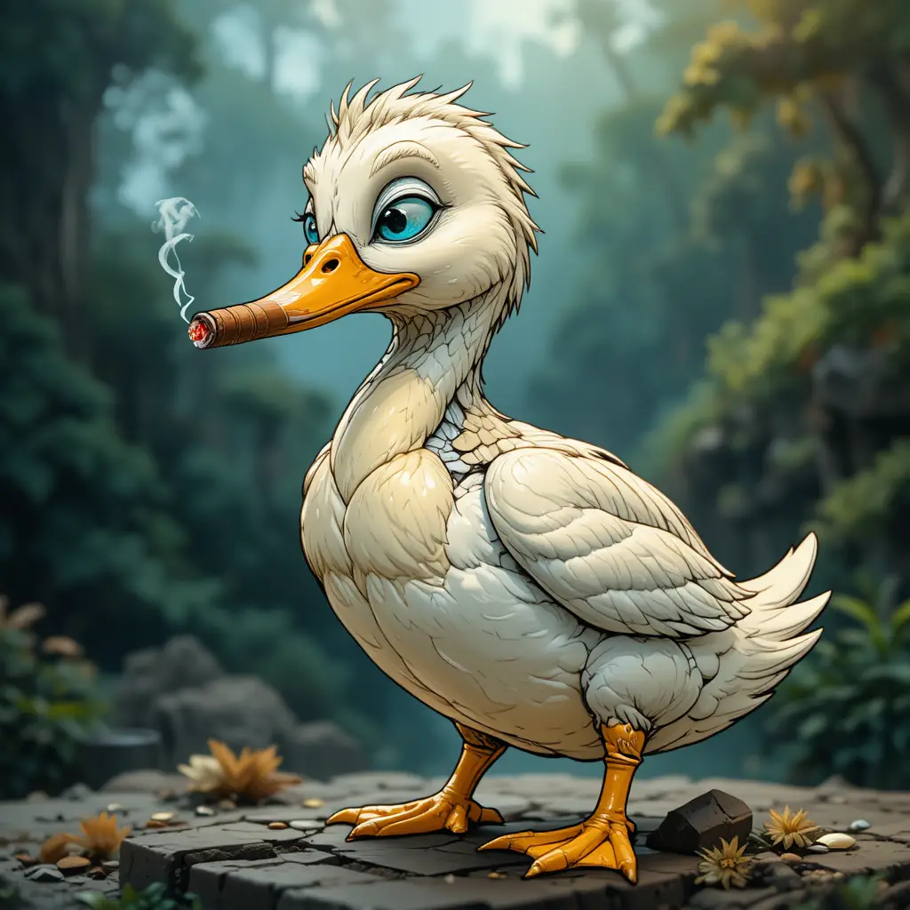 A humorous duck hybrid with Donald Trump’s head and a cigar