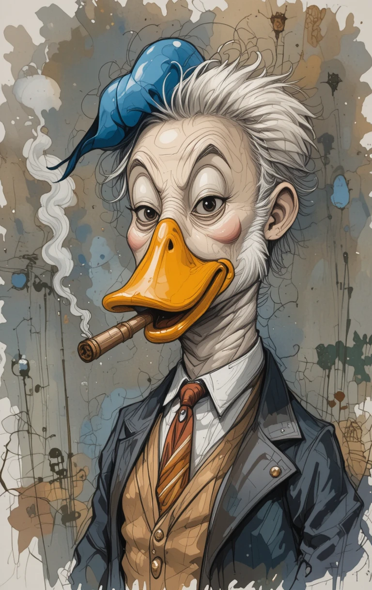 Um pato engraçado com a cabeça de Donald Trump e um charuto