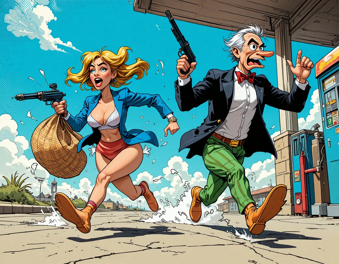 Deux canards foncent dans une poursuite chaotique digne d'une BD