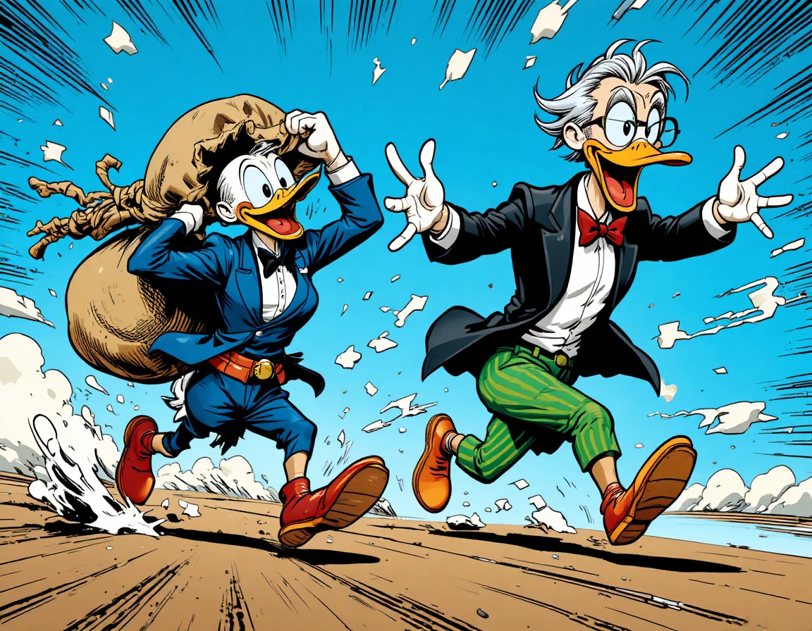 Dois patos protagonizam uma perseguição frenética de história em quadrinhos