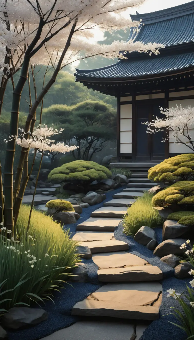 A glowing stone lantern anchors a quiet Japanese garden at night