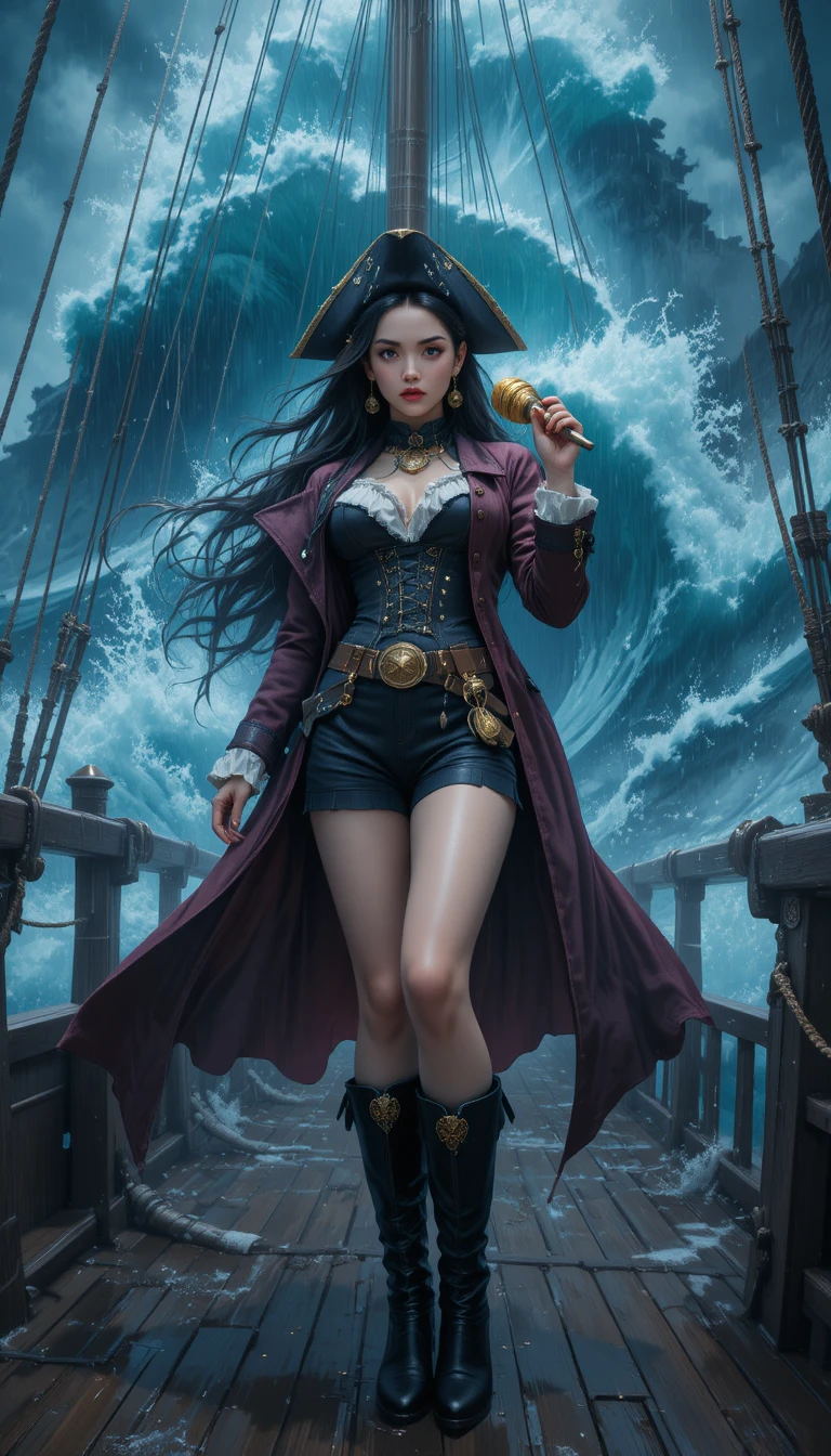 Anime-Piratenkapitänin trotzt einem heftigen Sturm auf See