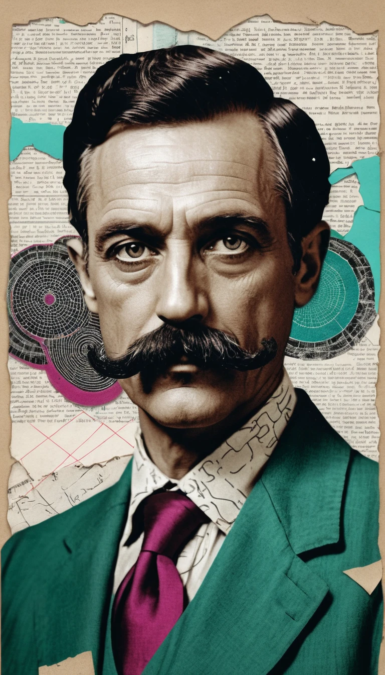 Porträt eines visionären Erfinders aus zerrissenem Papier und Vintage-Papierstücken