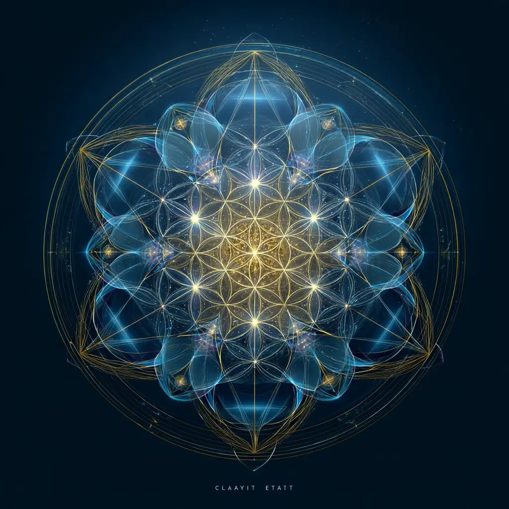 A Sacred Geometry Diagram Radiates Across a Midnight Cosmic Starfield