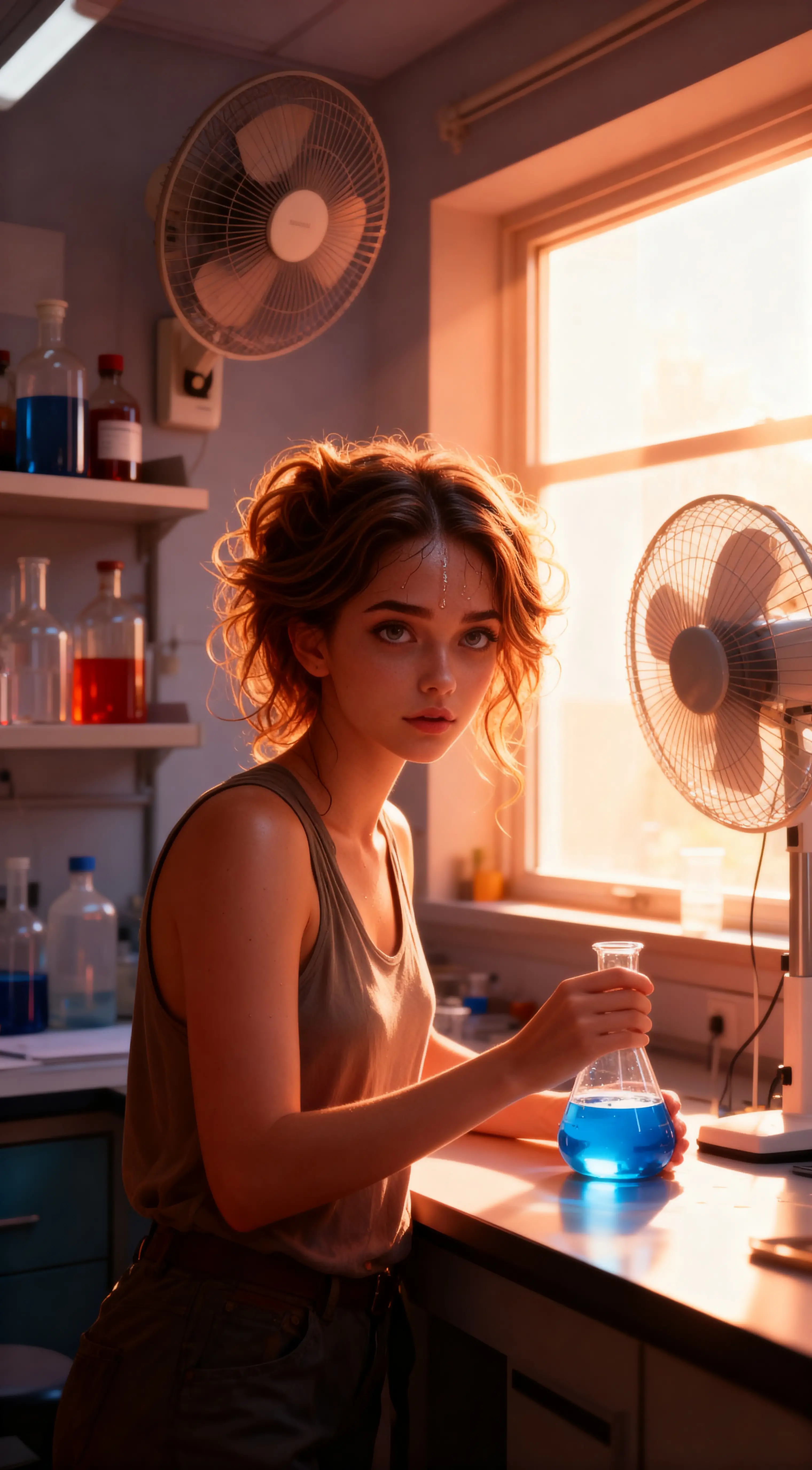 Une femme travaille dans un laboratoire chaud sans blouse