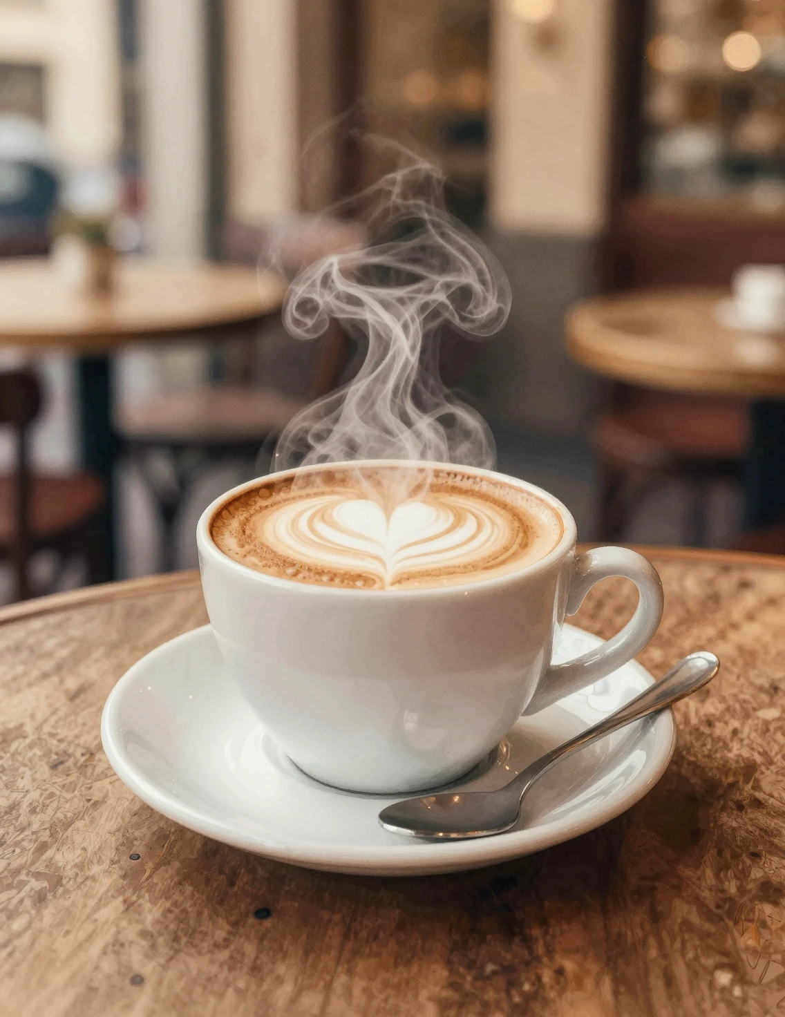 Un cappuccino fraîchement préparé fume au comptoir d’un petit café italien