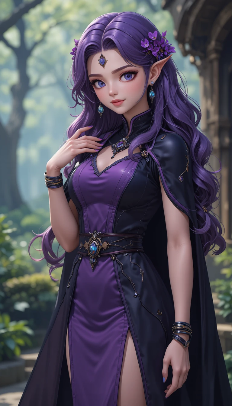 A Fantasy Witch With Plum Violet Hair and a Floral Crown