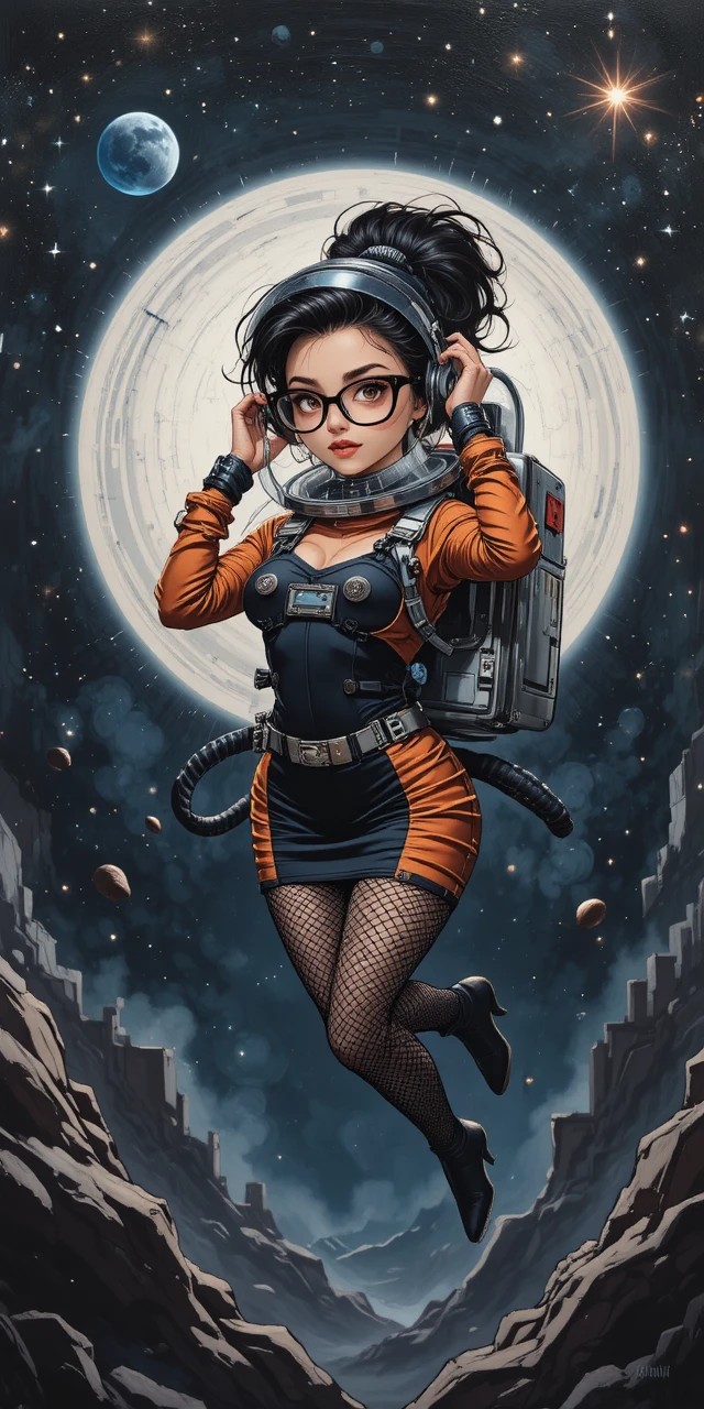 Uma mulher confiante posa diante de um fundo geométrico a preto e branco