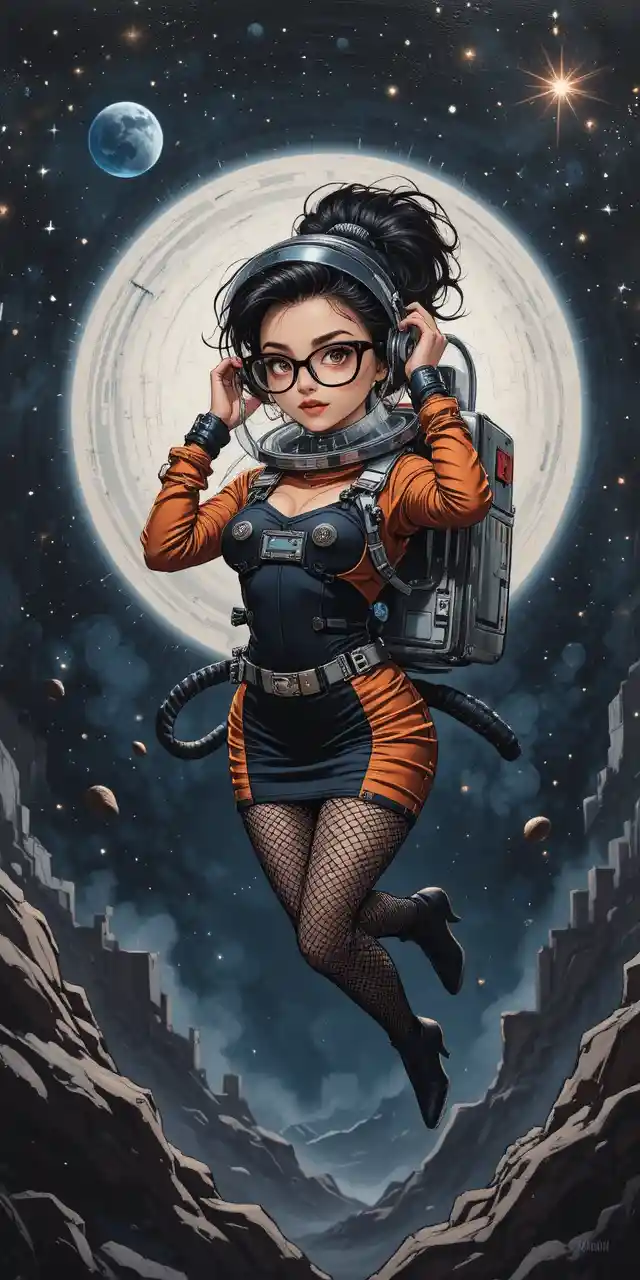 Uma mulher confiante posa diante de um fundo geométrico a preto e branco