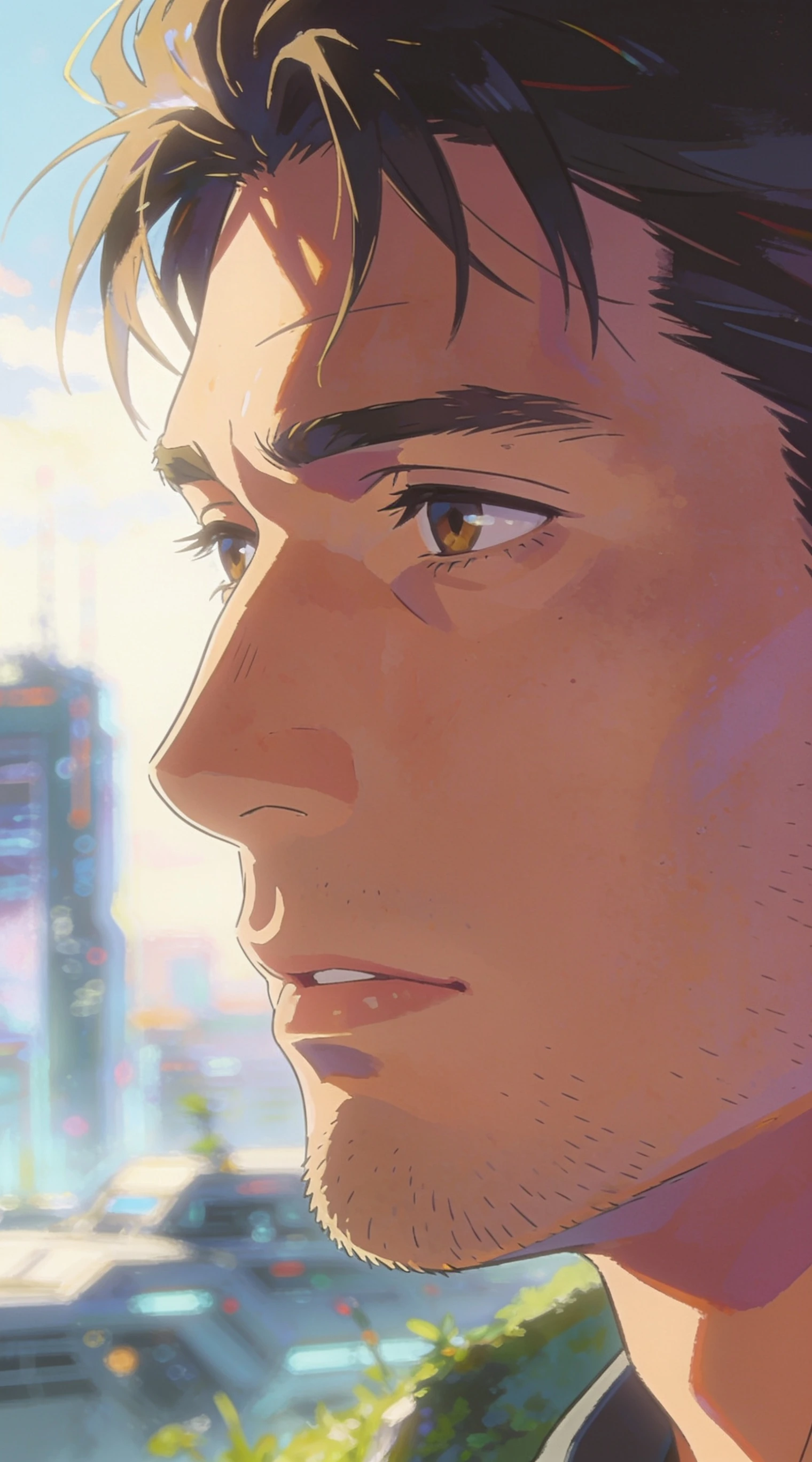 Retrato em close de um homem bonito em estilo anime pictórico