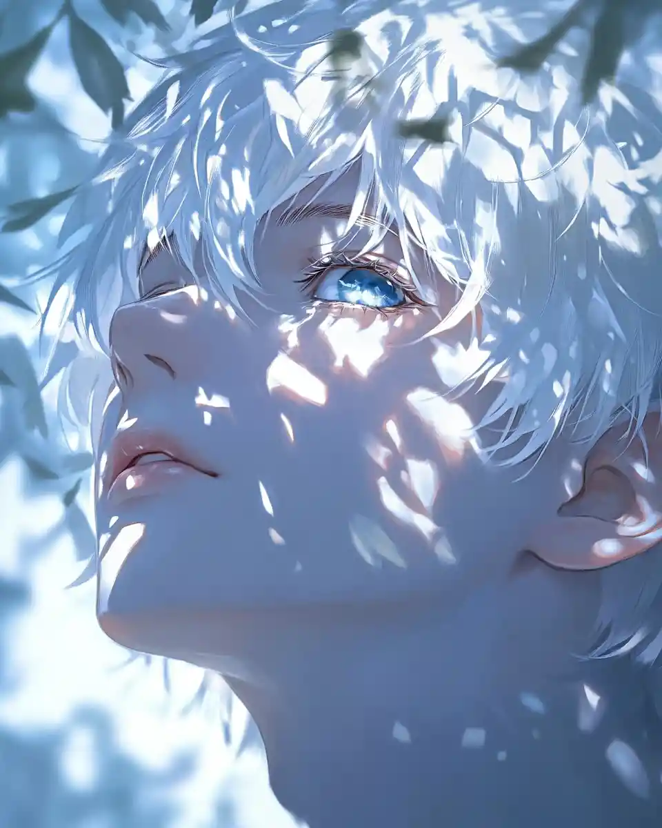 Anime boy blending into a pale blue sky