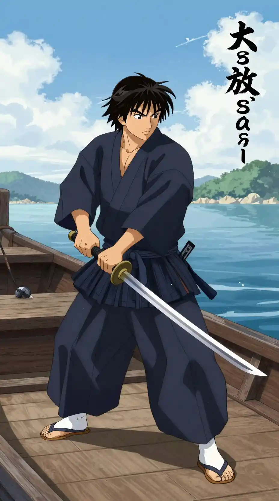 Miyamoto Musashi sets sail for Ganryu Island with a wooden sword