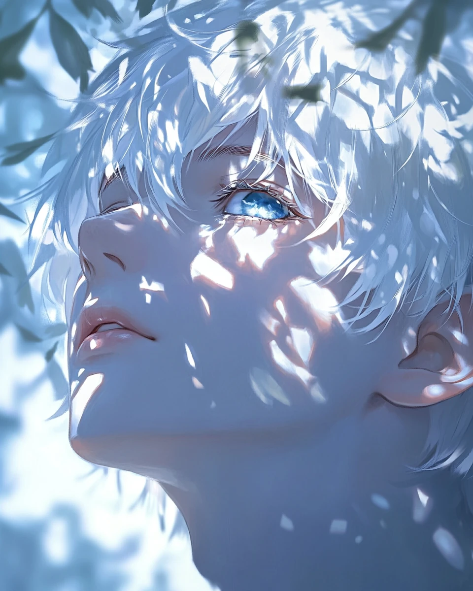Anime boy blending into a pale blue sky