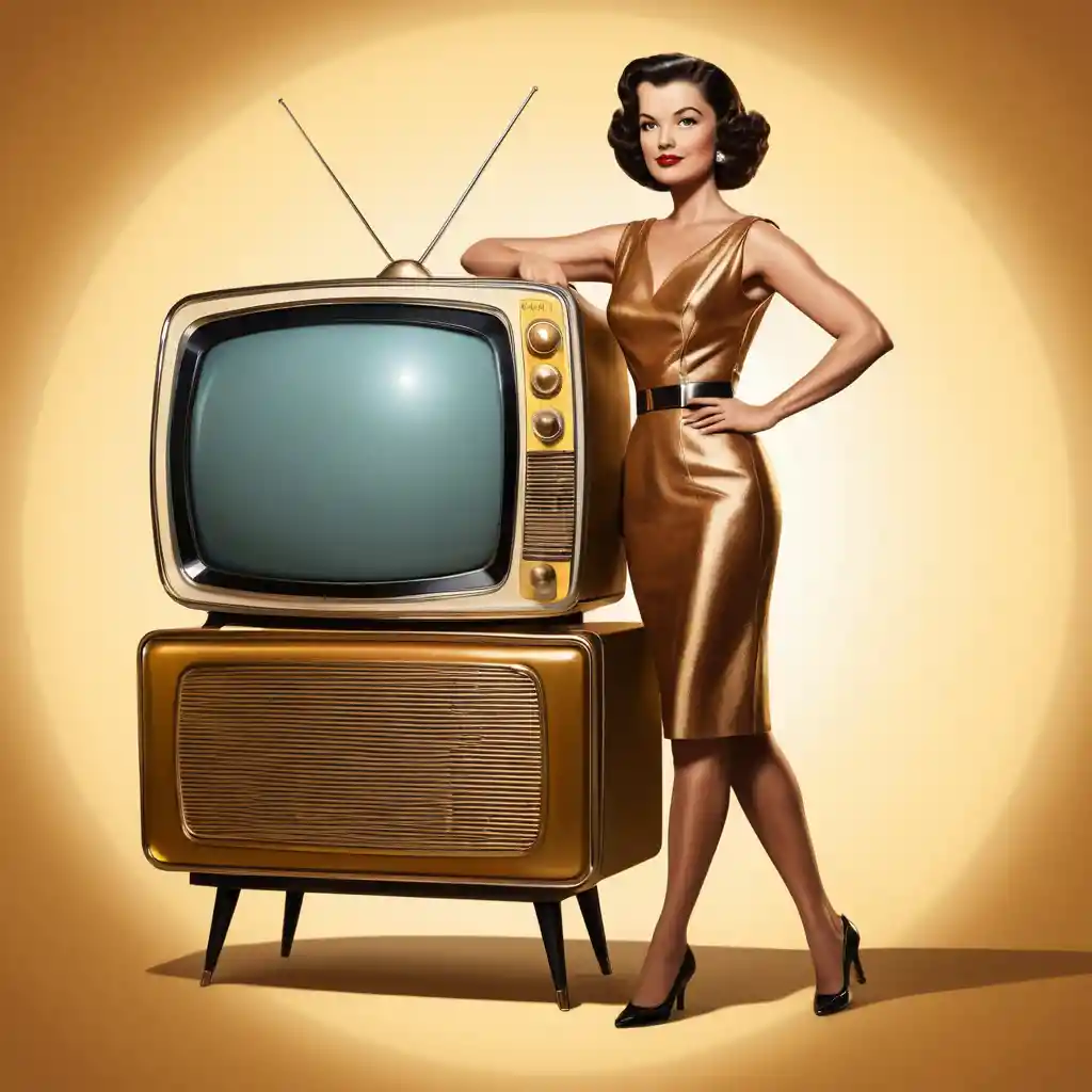 Un icono de televisión retrofuturista con la silueta de una mujer