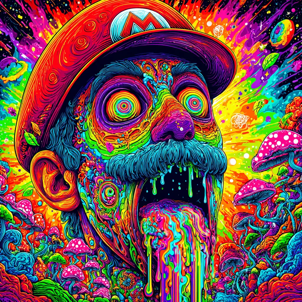 帶有旋轉分形與彩虹鬍子的迷幻肖像