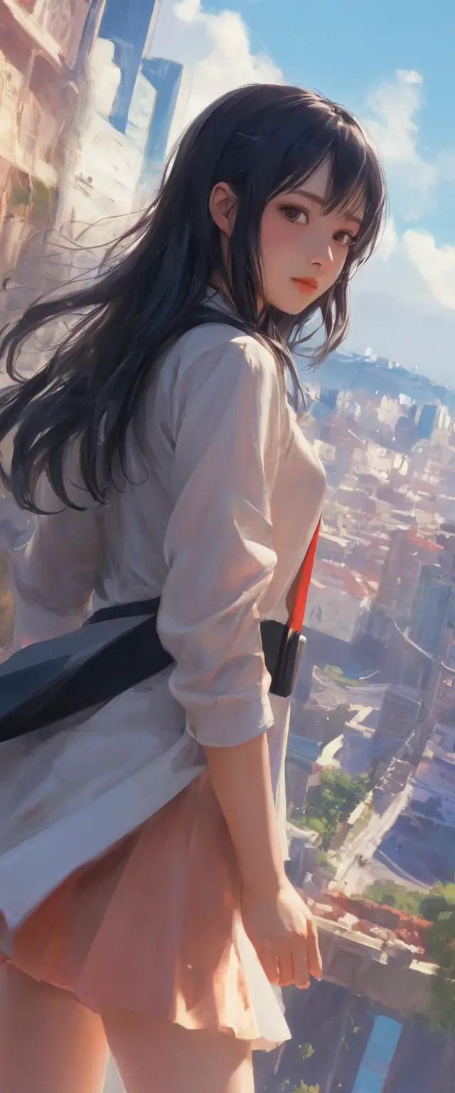 Whimsical characters move across a magical skyline in a tilted action scene