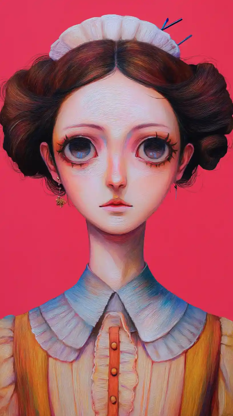 Retrato expressivo de uma jovem com cabelo volumoso e estilo em camadas