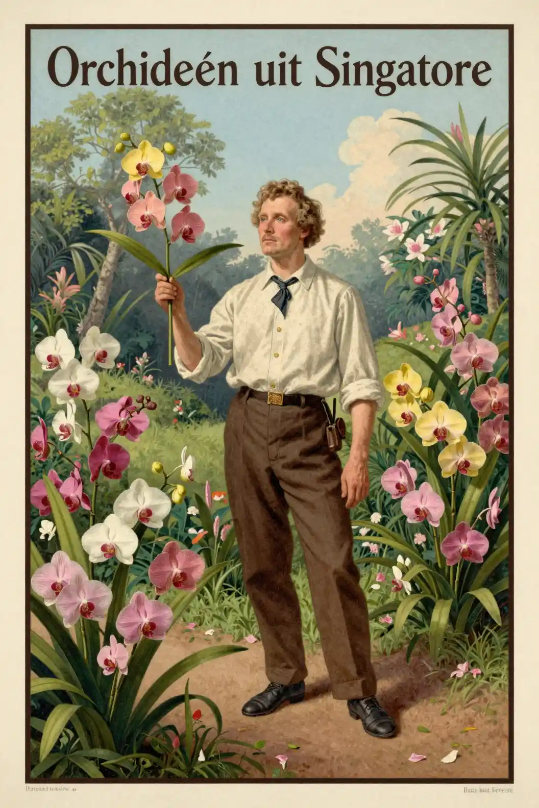 A weary older man stands among orchids in a Singapore garden