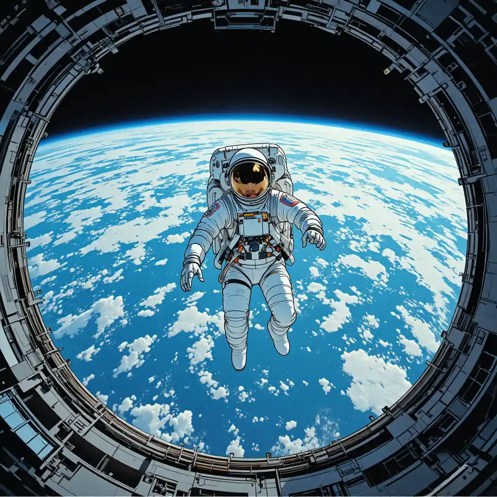 Une astronaute effectue une sortie dans l’espace près de la navette, au-dessus de la Terre