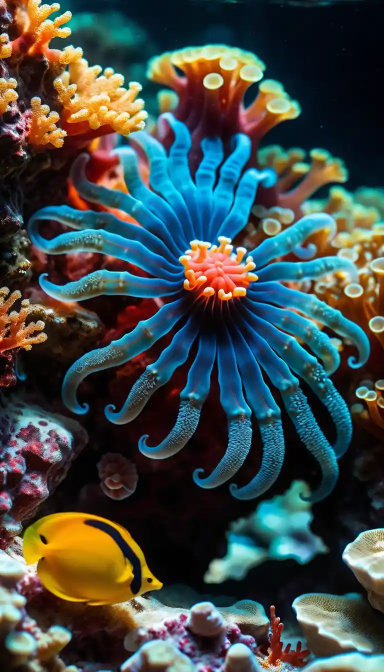 A Translucent Marine Organism Displays A Radiant Fan Of Delicate Tentacles