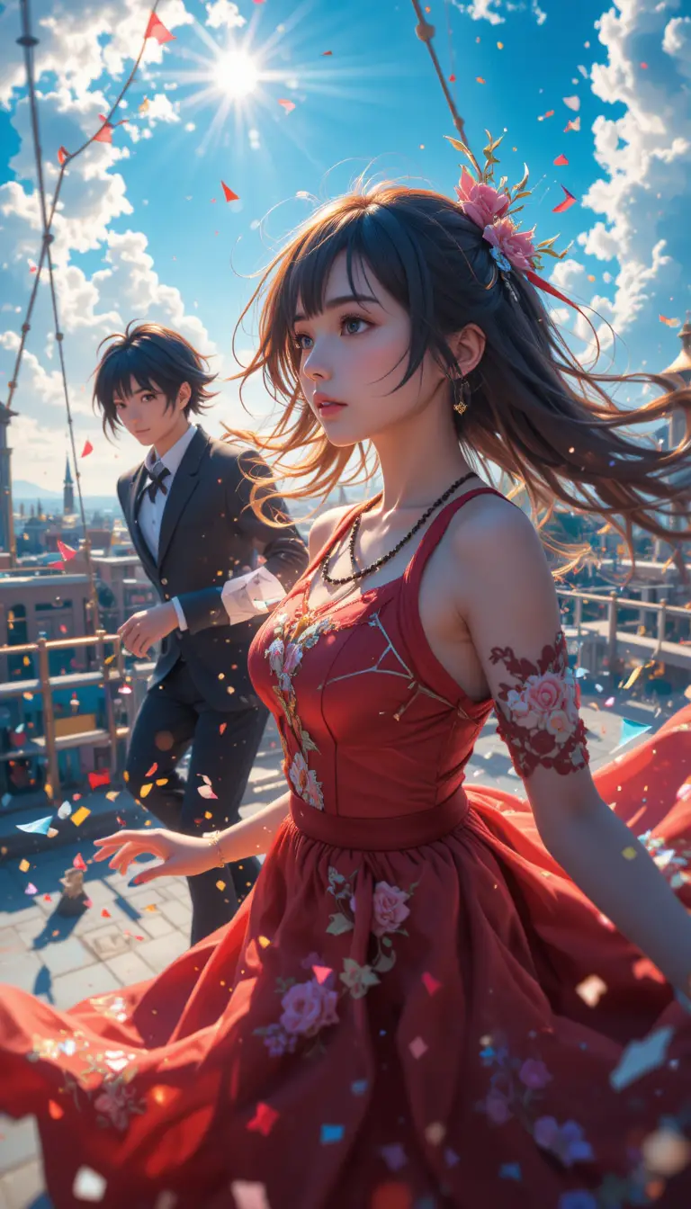 Whimsical Characters in a Magical Scene Against a Wide Skyline