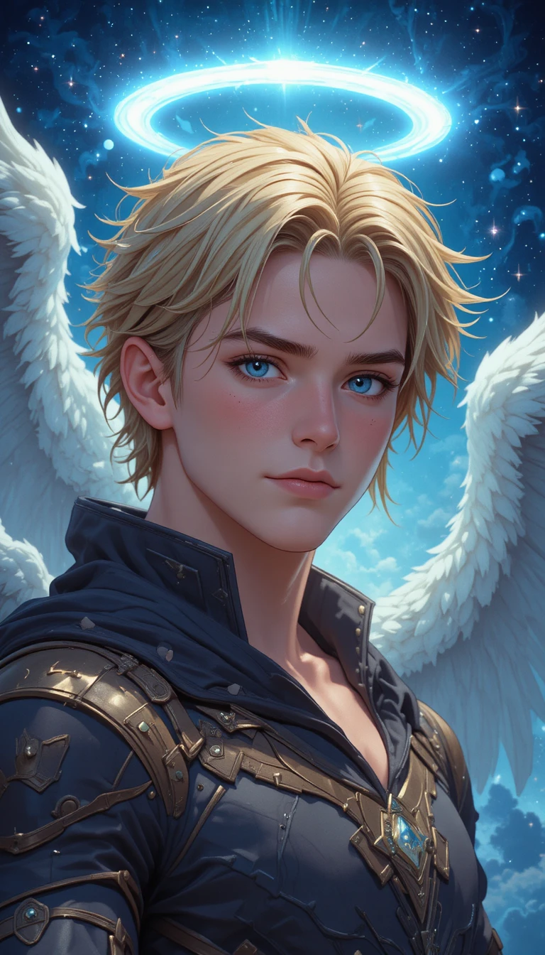 Um jovem retratado como um anjo em um mundo animado