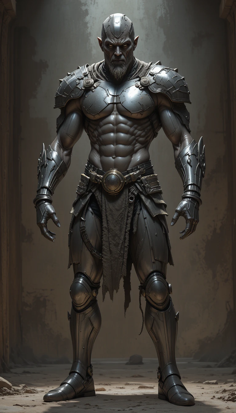 A Powerful Armored Fantasy Warrior Standing Against a Dark Textured Background