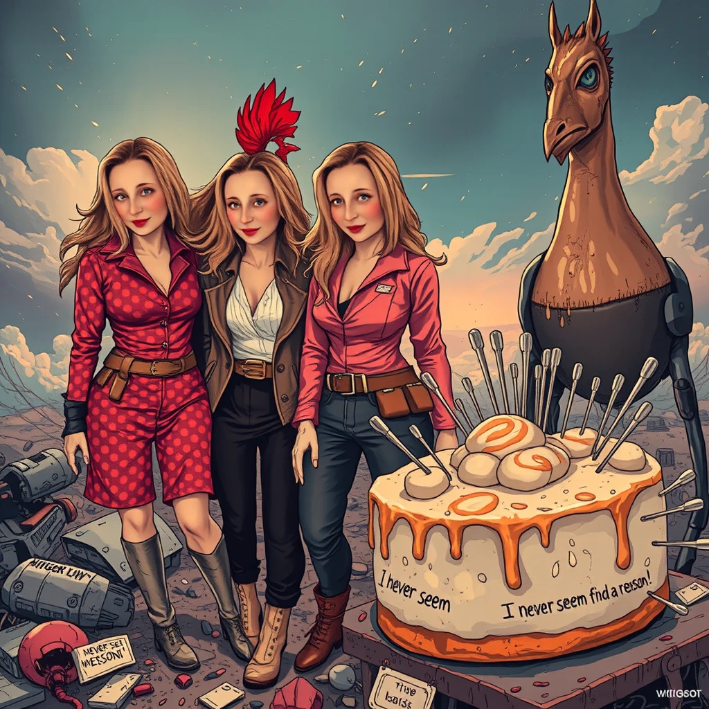 Três mulheres glamorosas estão lado a lado como heroínas destemidas do pós-apocalipse