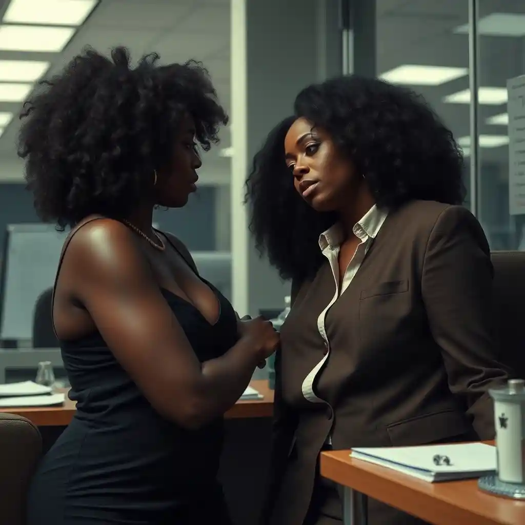 Black women sexually harass a coworker in a workplace