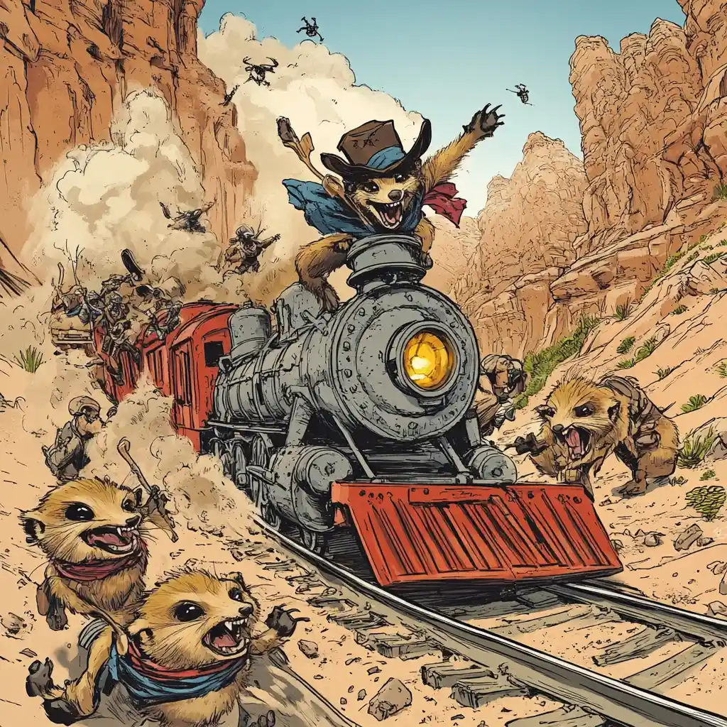 Outlaw Meerkats Stage a Train Heist in a Dusty Desert Canyon