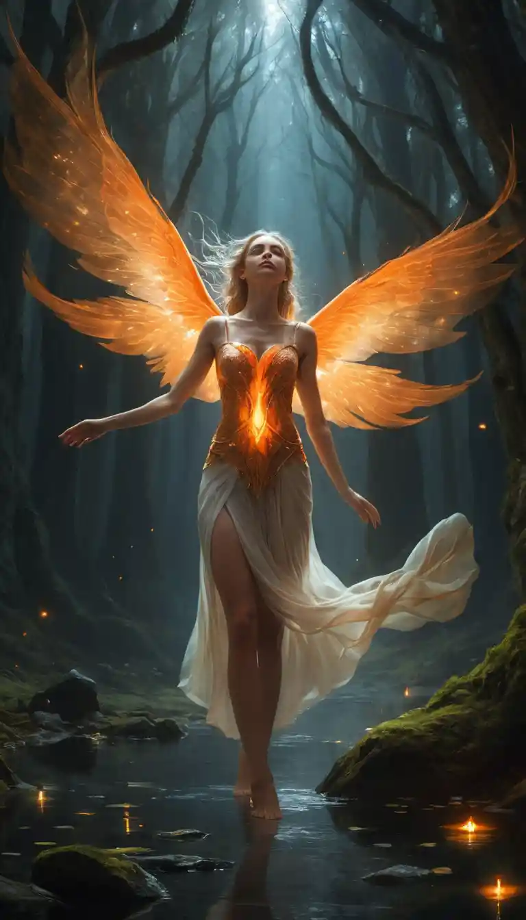 Une femme nue danse sur un bassin lumineux de jus d'orange
