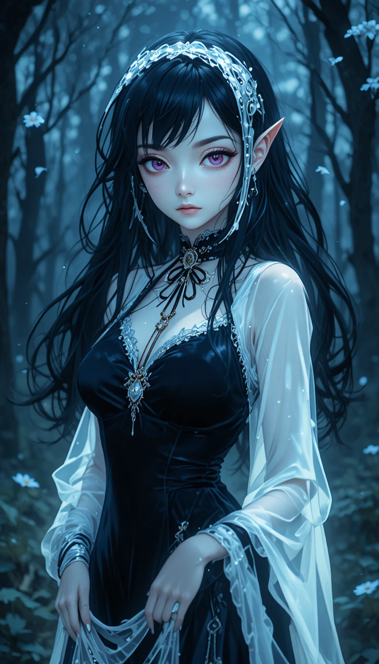 A 27-year-old ghost woman portrayed in an animated style