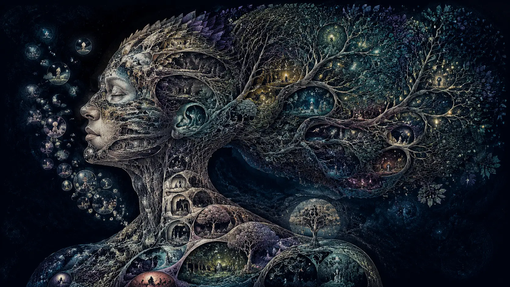Un cuerpo humanoide surrealista que traza las capas de toda una vida