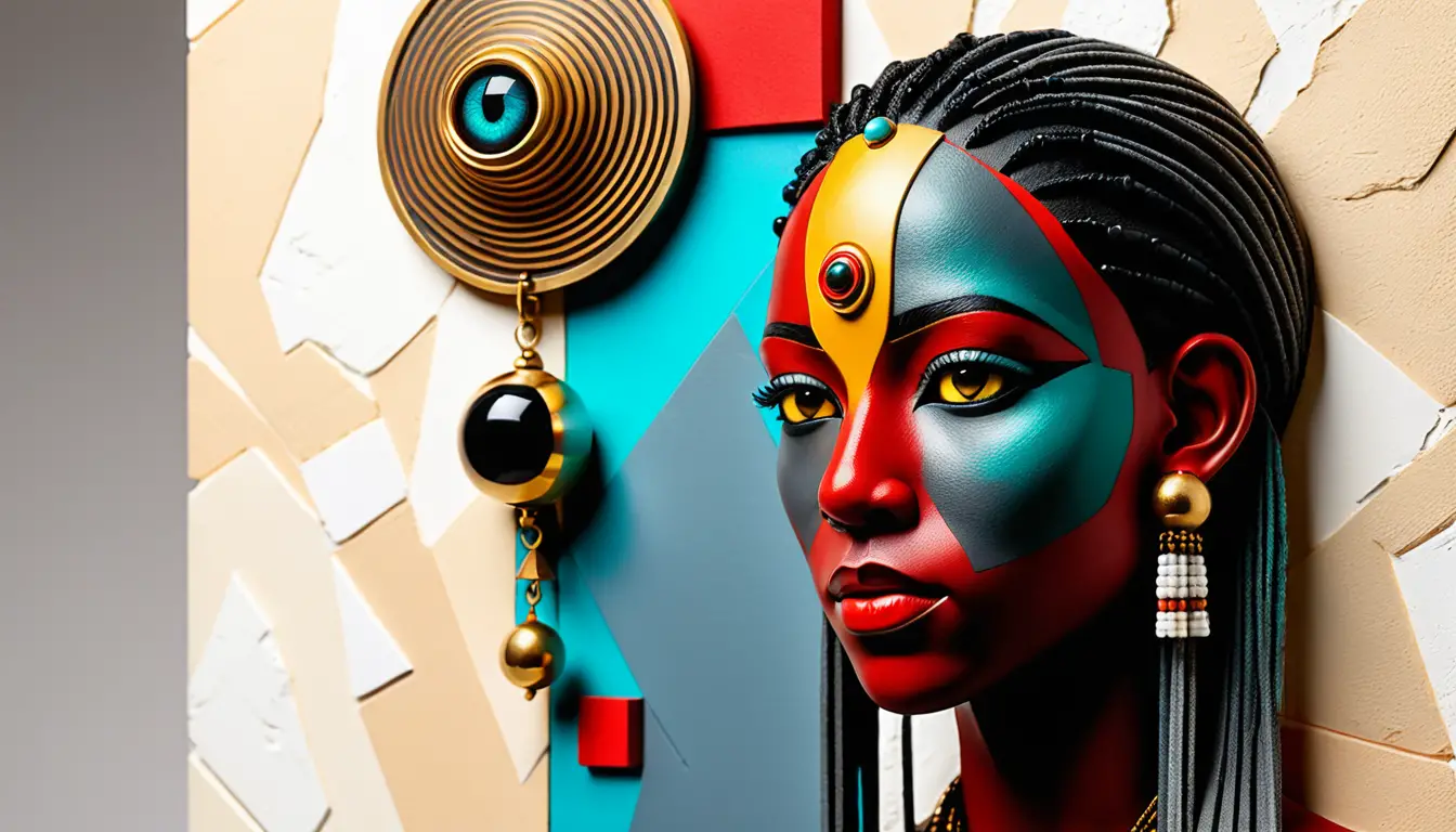 A Split Face With Glowing Eyes, Brass Medallions, And Dreadlocks