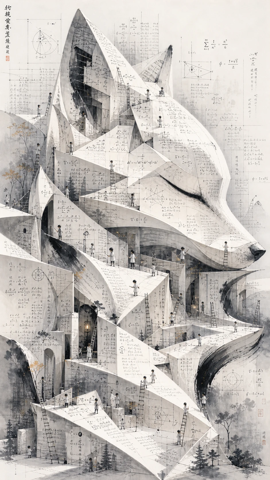 A Futuristic City Folded from Vast Sheets of White Paper