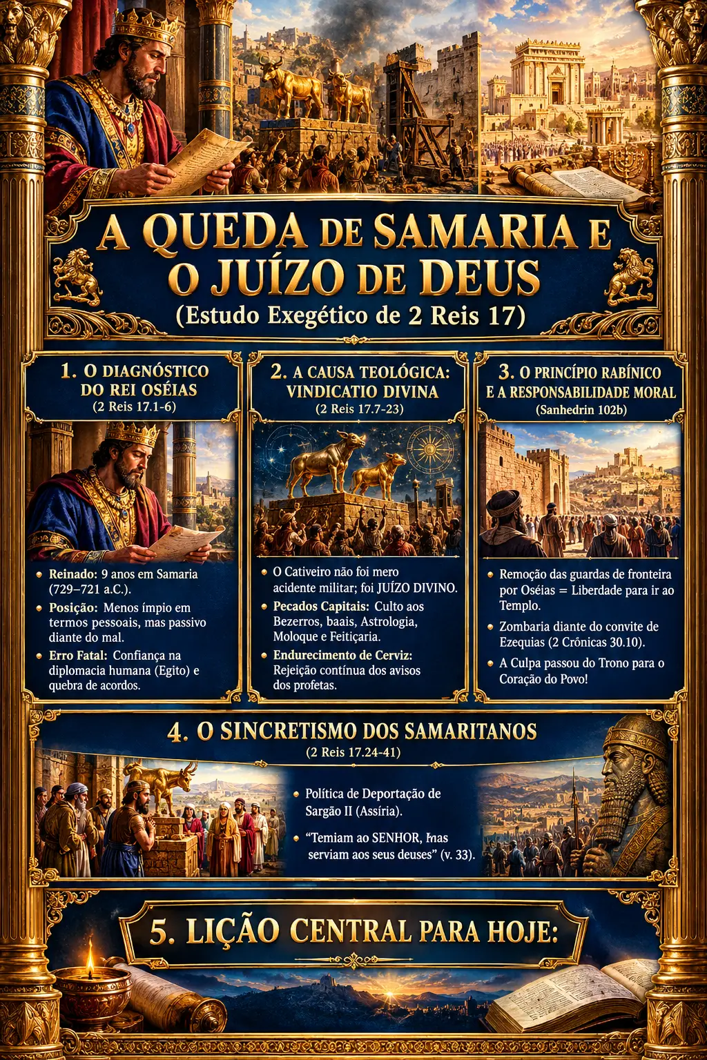 Um infográfico ornamentado sobre a queda de Samaria e o julgamento divino