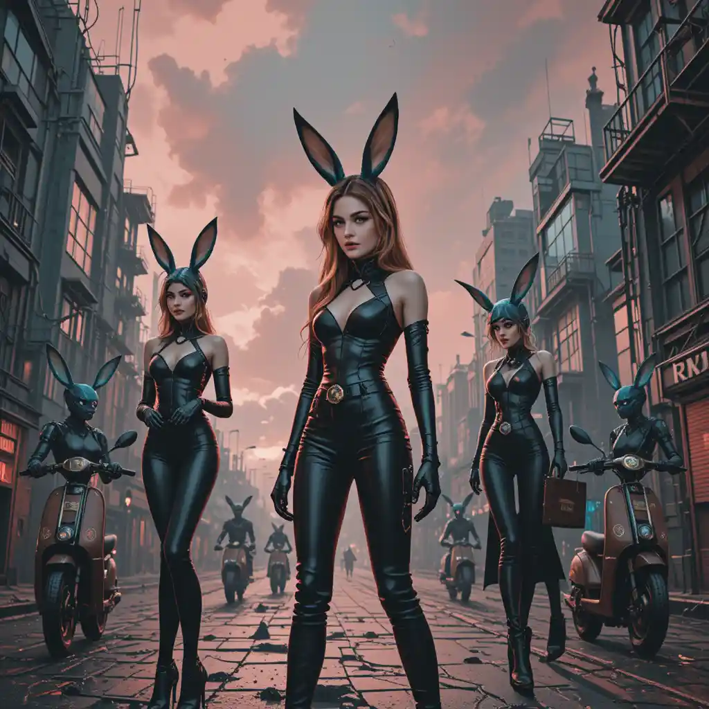 Three Heroines Stand Before A Vault In A Toxic Biomechanical Metropolis