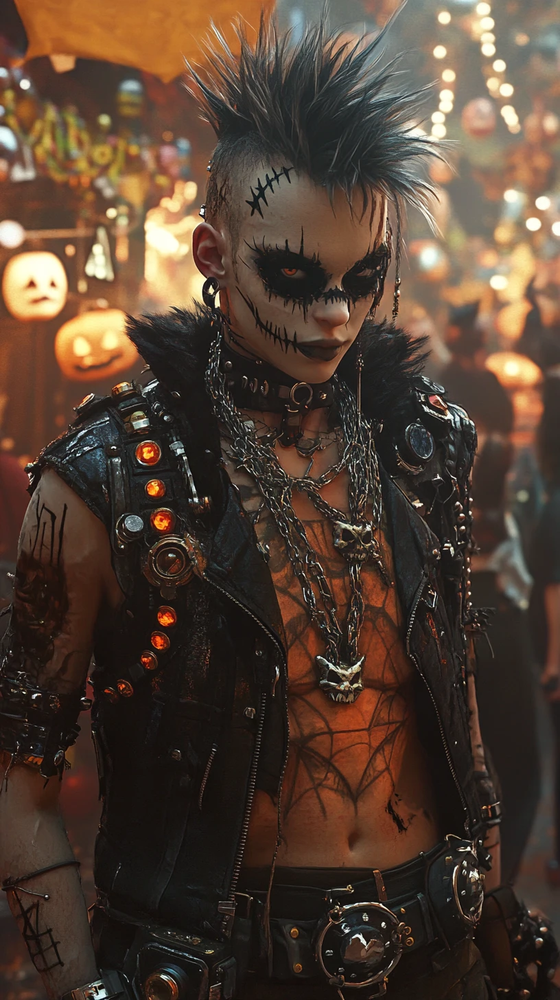 Un giovane rocker di Halloween a una festa di Halloween