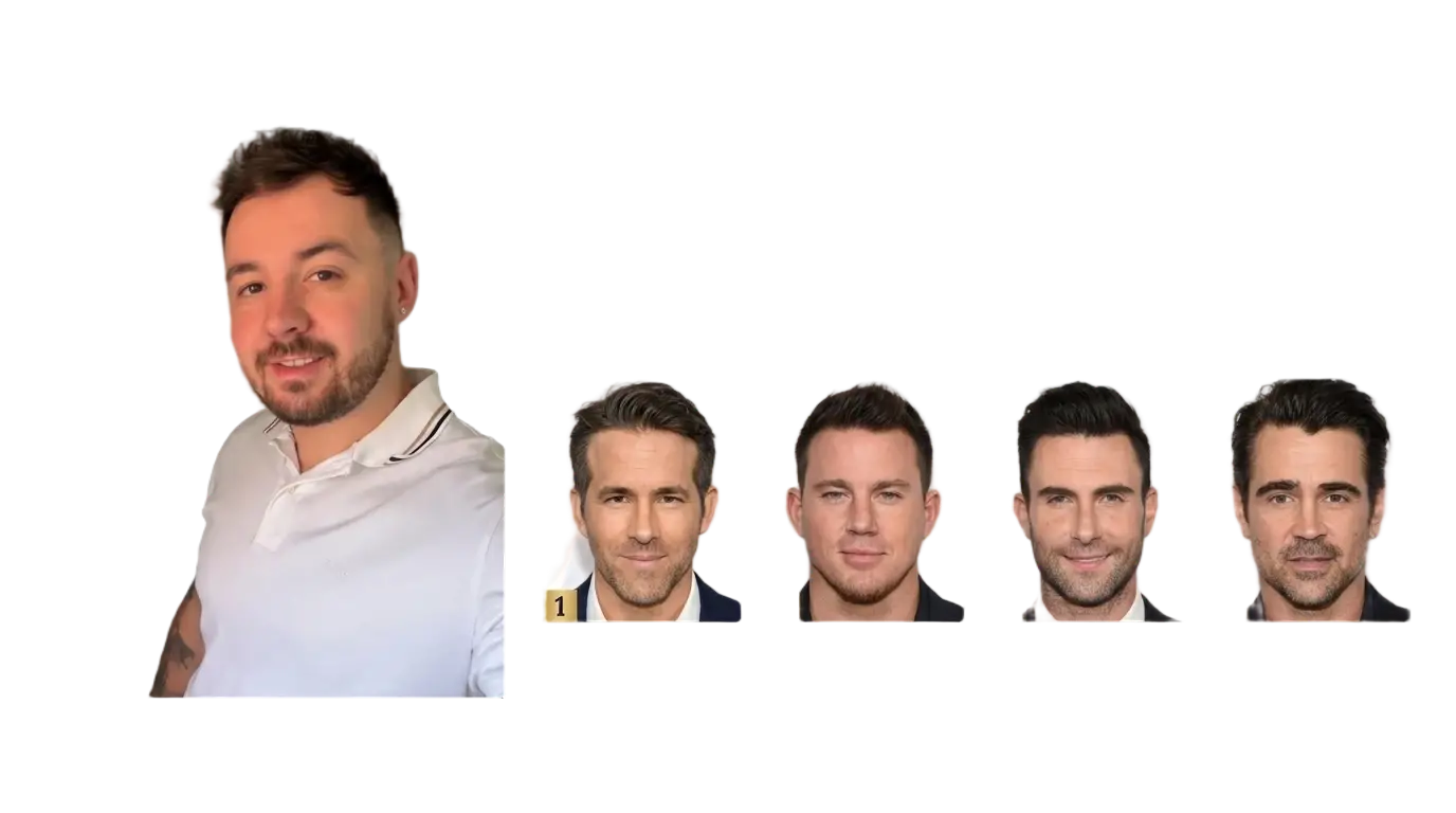 Un rapport éditorial noir compare les traits du visage à ceux de quatre célébrités en portrait