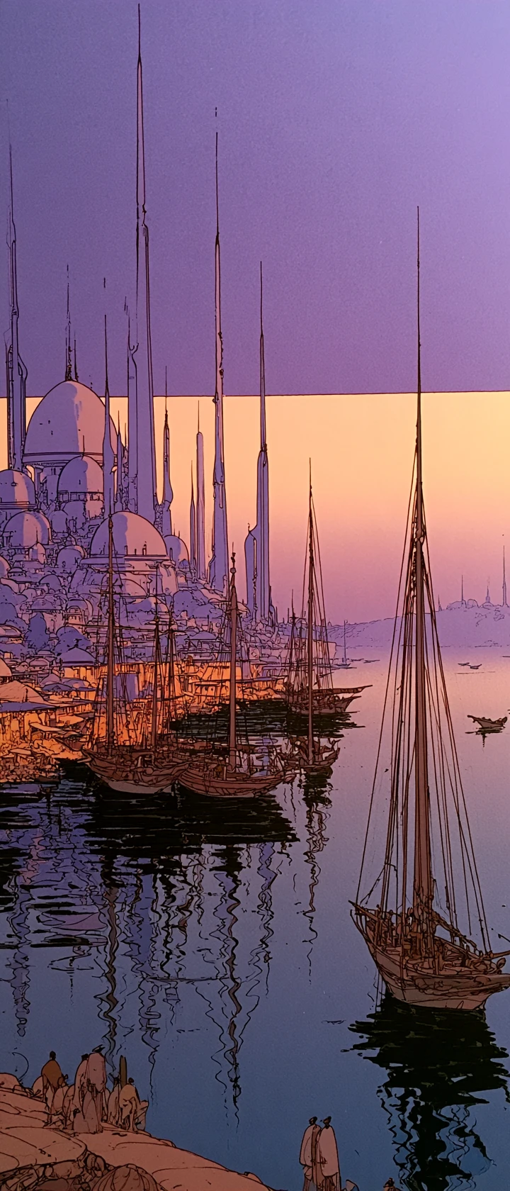 Retrofuturist Istanbul skyline along the Bosphorus at dusk