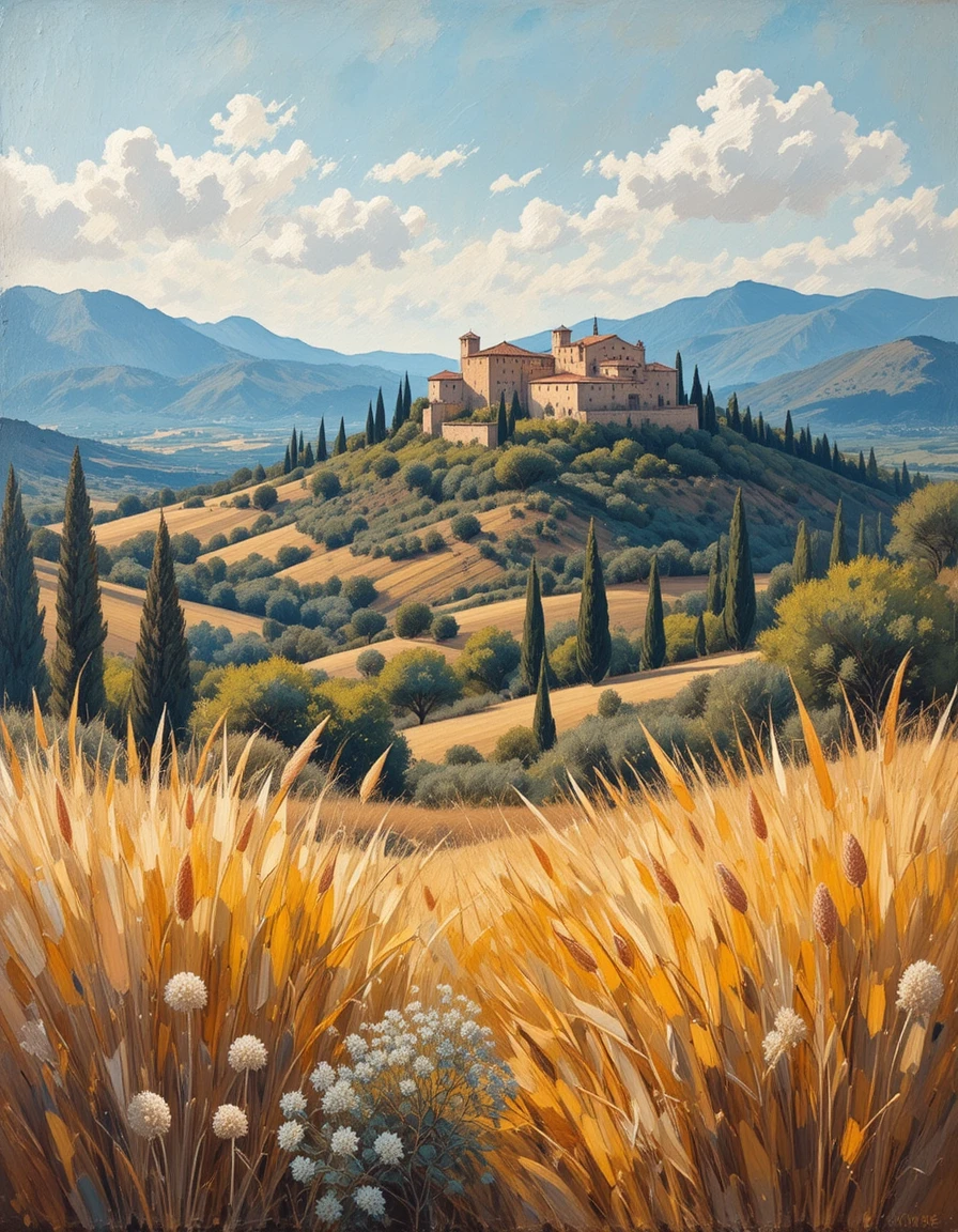 Uma fortaleza medieval coroa uma colina na ensolarada paisagem provençal