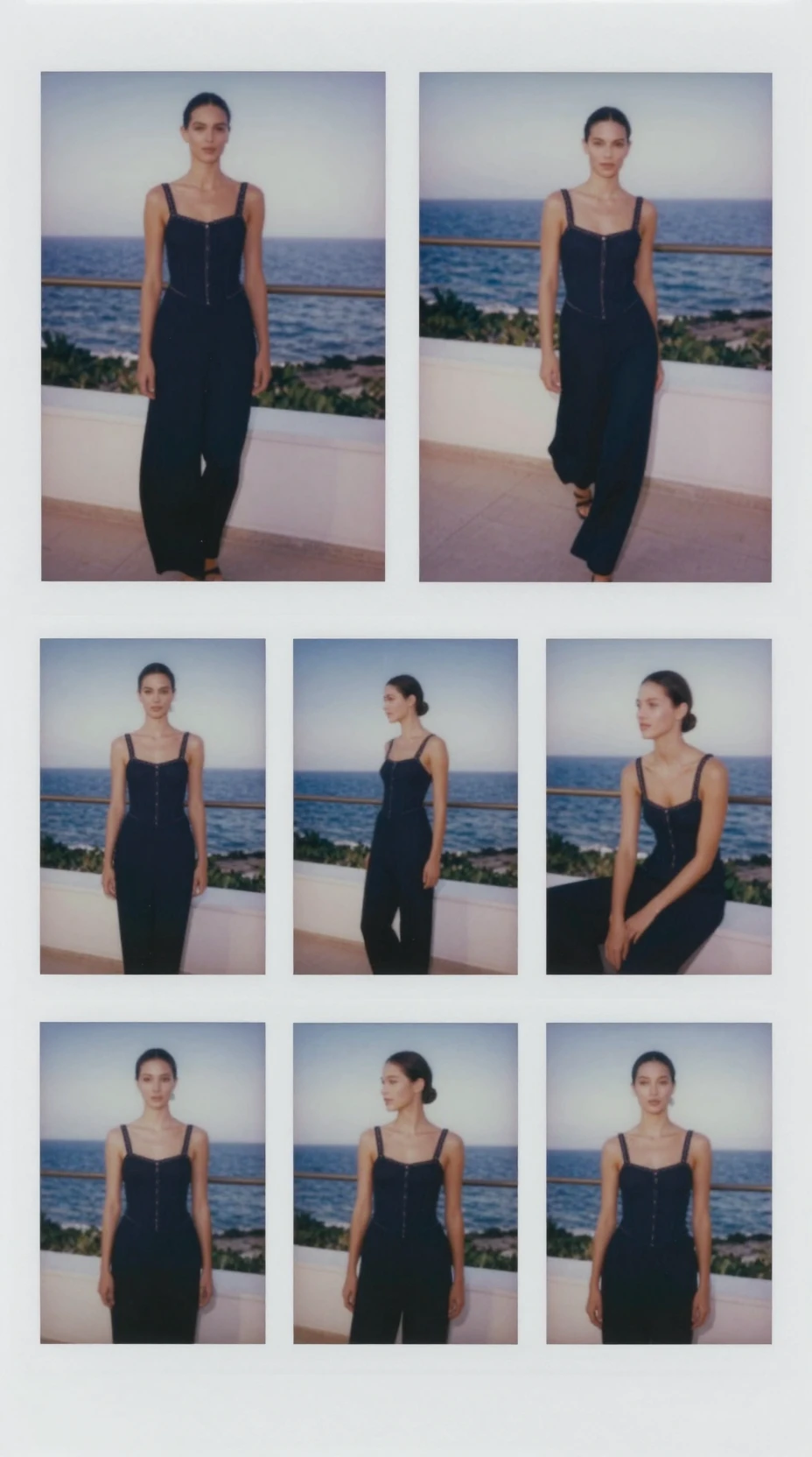 Um modelo adulto apresenta um look em um cenário costeiro