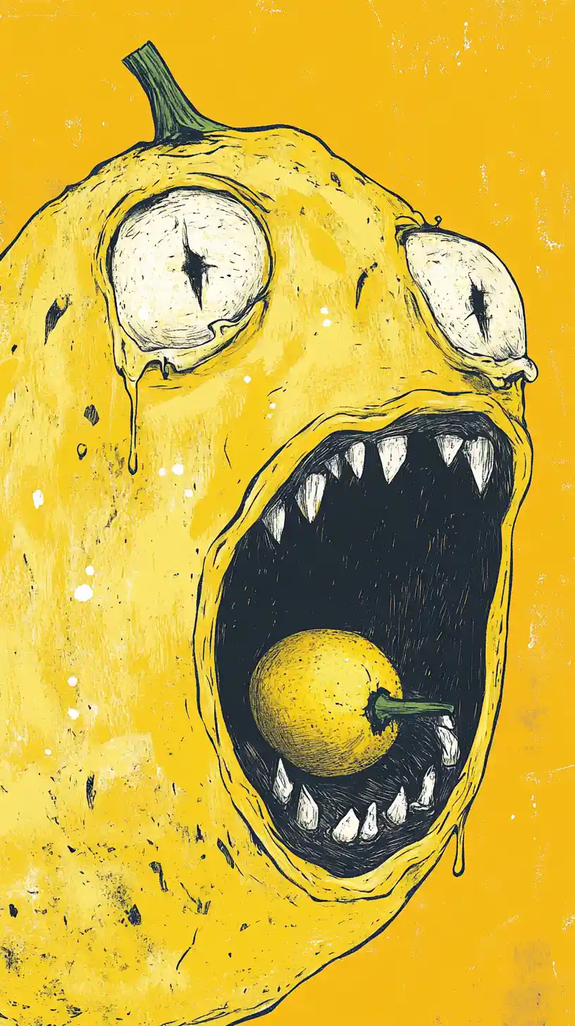Ein Monster reagiert in einer minimalistischen Collage auf eine unwillkommene Überraschung