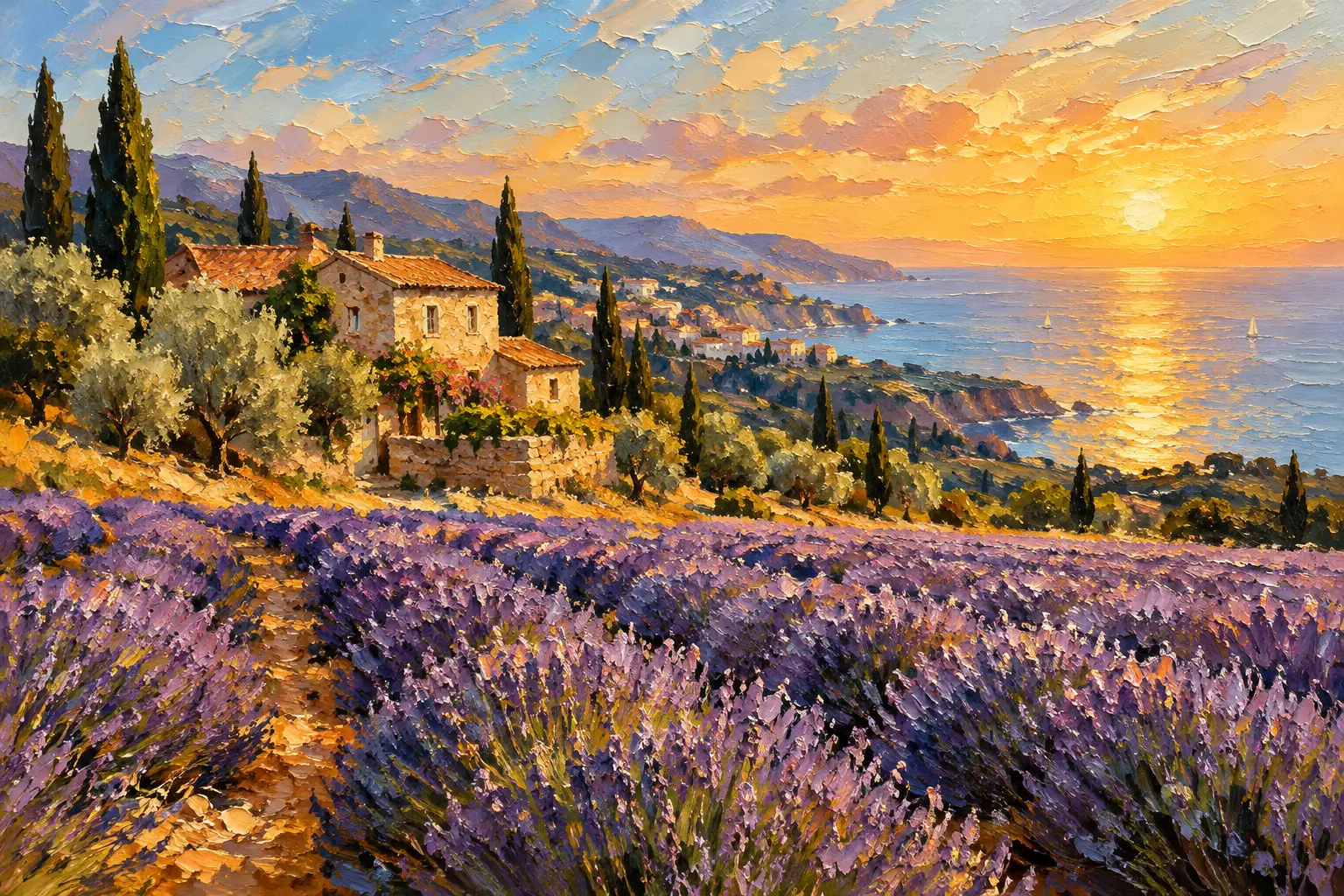 I campi di lavanda incontrano un oceano lontano nel sud della Francia