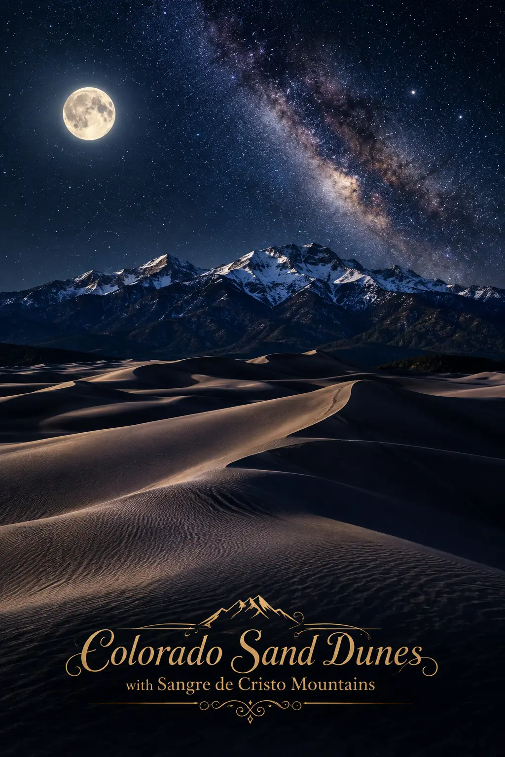 Dunas do Colorado sob a lua cheia e a Via Láctea