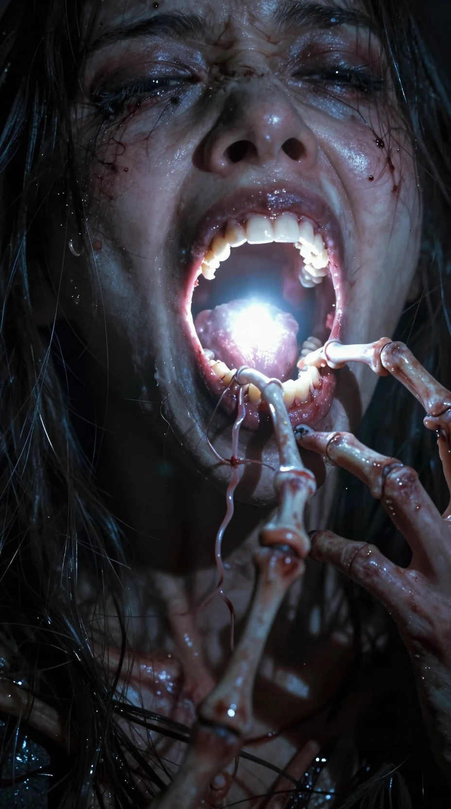 Uma mulher aterrorizada revela um teratoma grotesco dentro da boca