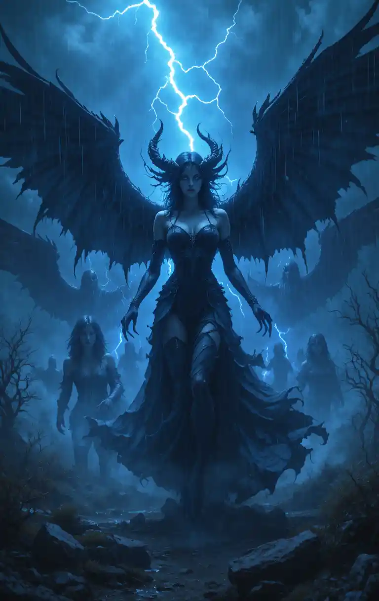 Harpias demoníacas avançam por uma noite tempestuosa de Halloween