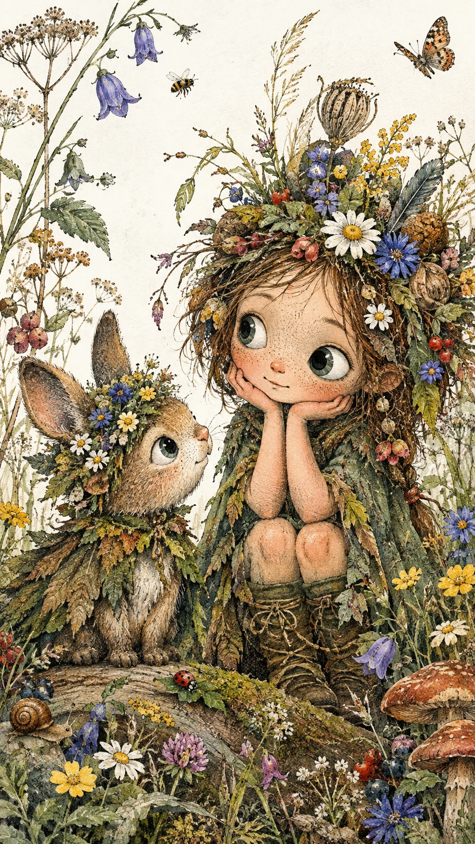 Personajes encantadores del bosque con cabello botánico y trajes inspirados en la naturaleza