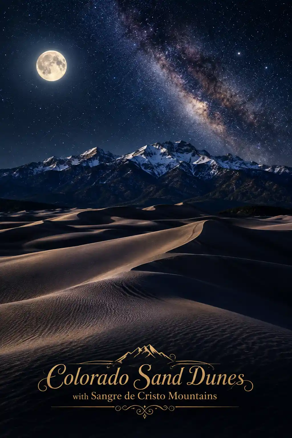 Dunas do Colorado sob a lua cheia e a Via Láctea